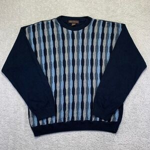 Vintage Liberty Sweaters Mens Large Navy‎ Knit Crew Neck Textured Grandpa 90s